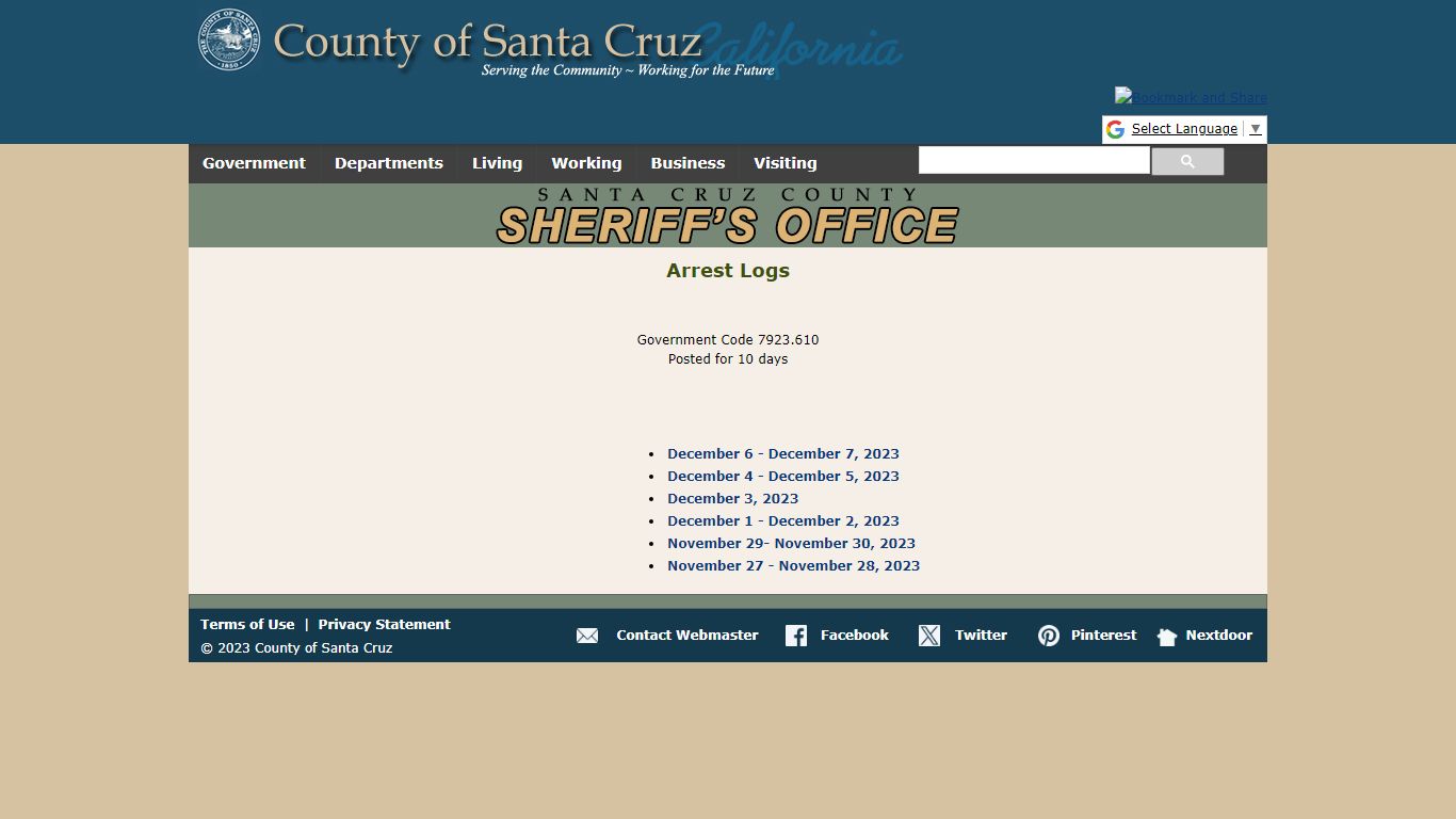 Arrest Logs - Santa Cruz County Sheriff's Office Homepage