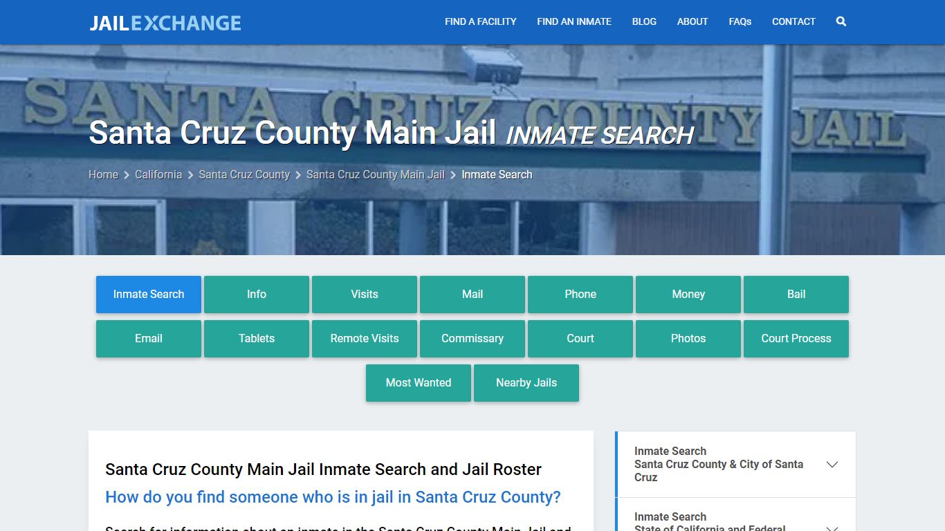Santa Cruz County Main Jail Inmate Search - Jail Exchange